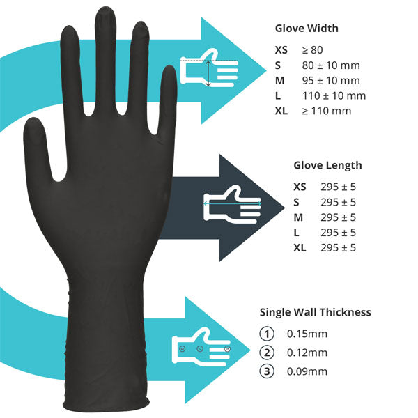 Heavy Duty Extended Cuff Black Nitrile Gloves – 10x100