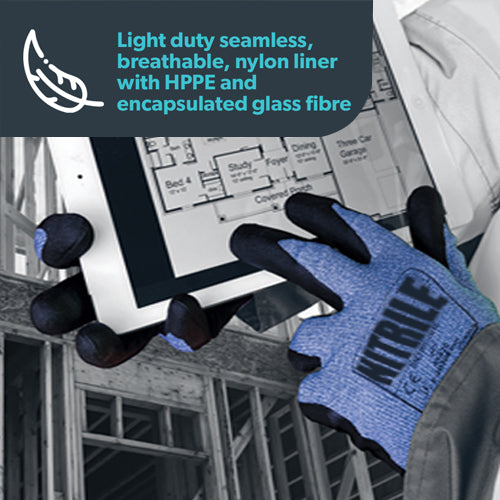 Foam Nitrile/PU Touch Screen Hydrophobic Work Gloves - Level D Cut Protection - NitreGuard® Technology - In Bags of 10 Pairs