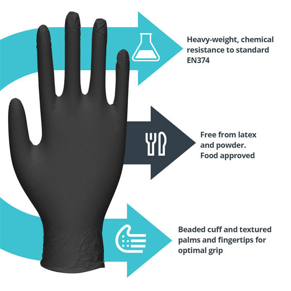 Heavy Duty Nitrile Black Disposable Mechanic Gloves – Cases of 10 Boxes, 100 Gloves per Box