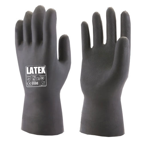 Black Heavy Duty Chemical Gloves - Slip-Resistant Enhanced Grip - Food Safe - Dexterous - Flocked Rubber Gloves - In Bags of 10 Pairs