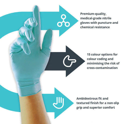 Aqua Blue Nitrile Gloves – 10x100