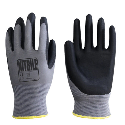 Foam Nitrile Palm Coated Gloves - Maximum Dry, Wet & Oil Grip - In Bags of 10 Pairs