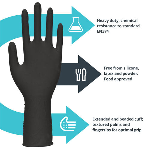 Heavy Duty Extended Cuff Black Nitrile Gloves – 10x100