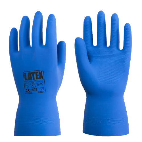 Latex Flock Lined Rubber Gloves - Food Prep Safe - Slip Resistant Pattern on Palm - Chemical Resistant - In Bags of 10 Pairs