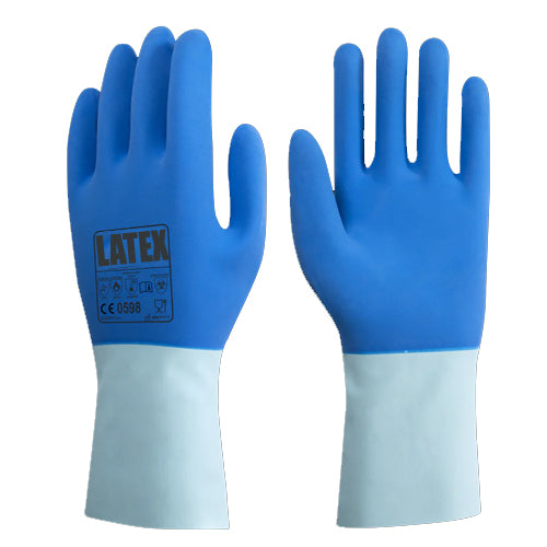 Latex Heavy Duty Chemical Resistant Gloves - Heat Resistant - Moisture Wicking Cotton Liner - In Bags of 10 Pairs