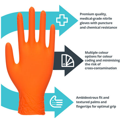 Orange Nitrile Gloves – Cases of 10 Boxes, 100 Gloves per Box