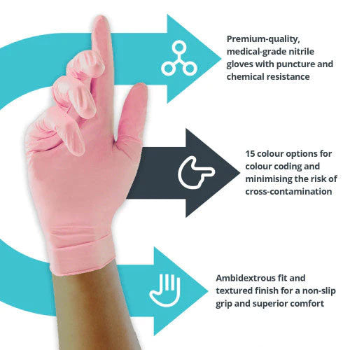 Pink Nitrile Examination Gloves – Cases of 10 Boxes, 100 Gloves per Box