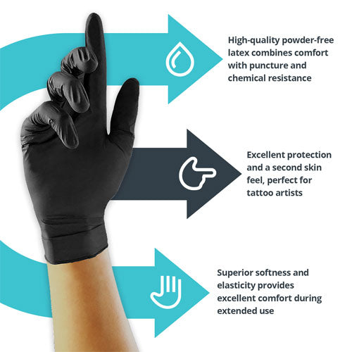 Latex Black Tattoo Gloves - Cases of 10 Boxes, 100 Gloves per Box