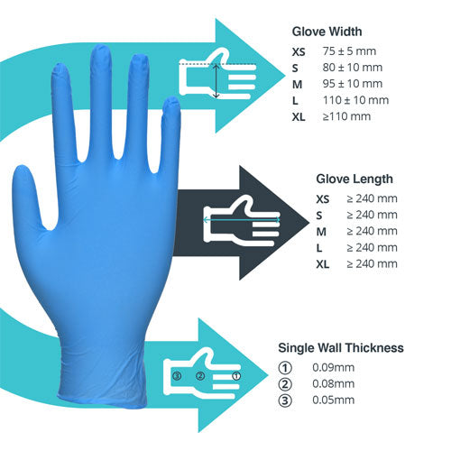 Blue Nitrile Powder Free Medical Examination Gloves – Cases of 10 Boxes, 200 Gloves per Box