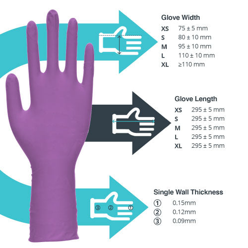 Heavy Duty Long Cuff Purple Nitrile Gloves - Cases of 10 Boxes, 100 Gloves per Box