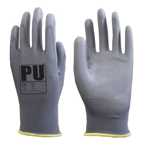 Grey PU Palm Coated Gloves - High Dexterity, Abrasion & Tear Protection - In Bags of 10 Pairs