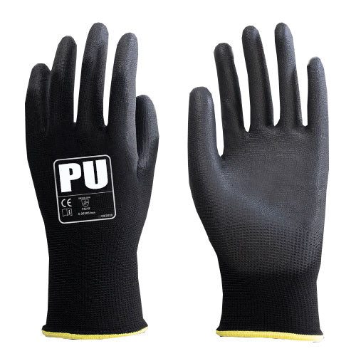 Black PU Palm Coated Gloves - High Dexterity, Abrasion & Tear Protection - In Bags of 10 Pairs