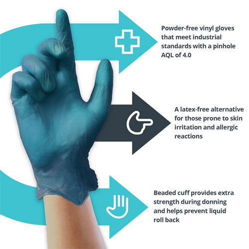 Blue Vinyl Gloves – Safe For Food Preparation - Powder Free - Cases of 10 Boxes, 100 Gloves per Box