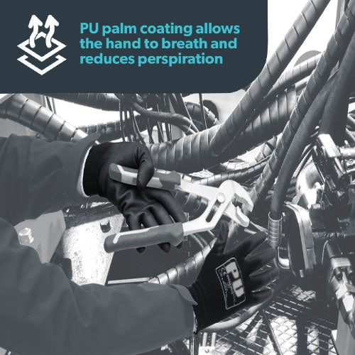 Black PU Palm Coated Gloves - High Dexterity, Abrasion & Tear Protection - In Bags of 10 Pairs
