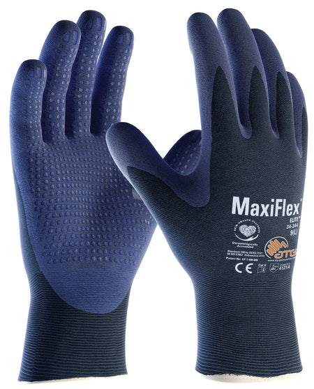 MaxiFlex Elite Gloves with Nitrile Foam and Dotted Palm Coating 34-244 - Pack of 12 Pairs
