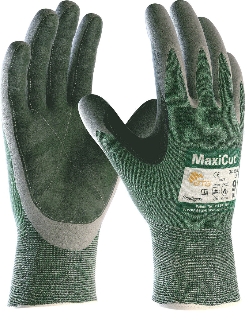 ATG MaxiCut Oil 34-450LP–B: Leather Pad Palm Coated Cut Level 3 Glove - Pack of 12 Pairs