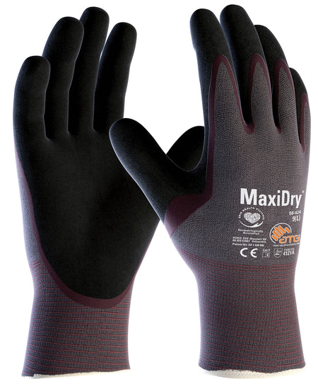 Nitrile Glove with Double-Layered Oil Resistance: MaxiDry 56-424 Palm Coated - Pack of 12 Pairs
