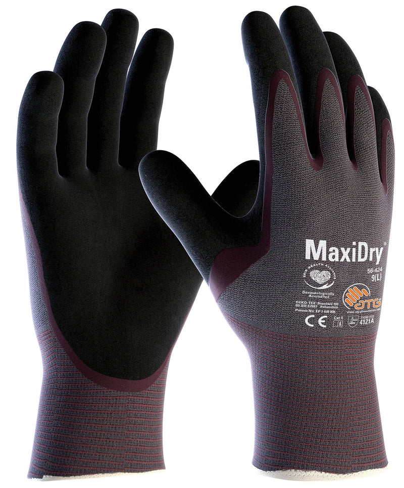 Nitrile Glove with Double-Layered Oil Resistance: MaxiDry 56-424 Palm Coated - Pack of 12 Pairs