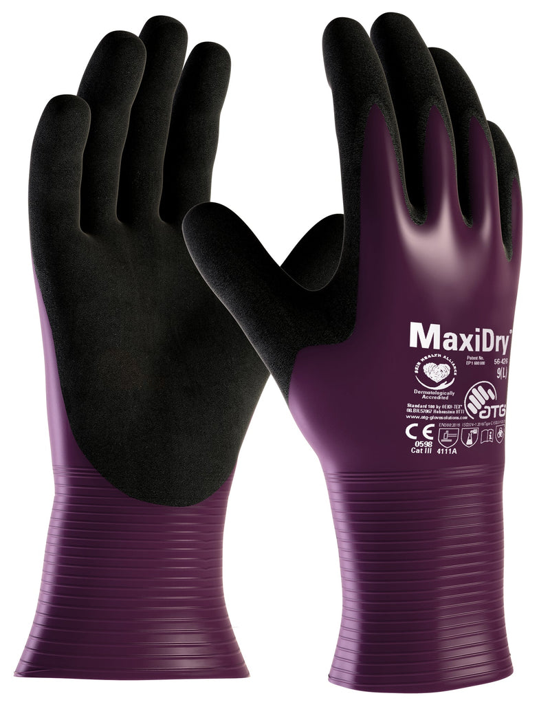 Ultra Lightweight Nitrile Grip Oil-Resistant Glove: MaxiDry ATG 56-426 - Pack of 12 Pairs