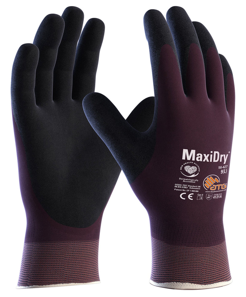 MaxiDry 56-427: Fully Coated Nitrile Glove in Purple/Black by ATG - Pack of 12 Pairs